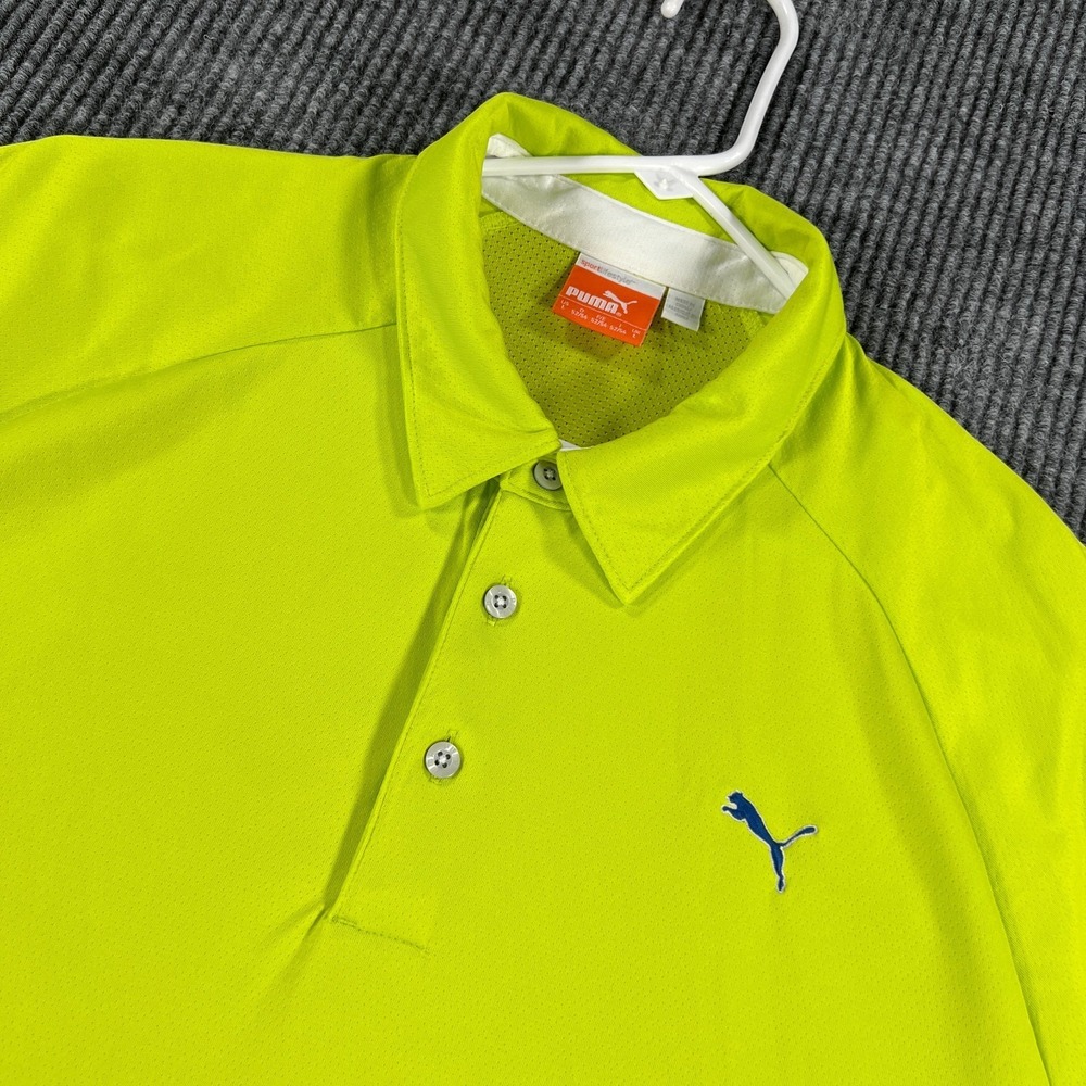 PUMA Polo Shirt Mens Large Neon Green Short Sleeve Golf Casual Outdoor Light